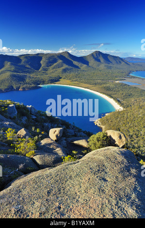 Wineglass Bay on the Freycinet Peninsular in Tasmania. Stock Photo