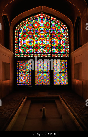 Stained Glass window in Dowlat Abad in Yazd, Iran Stock Photo