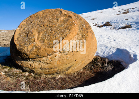 Sandstone concretions in Red Rock Coulee Natural Area, Alberta. Stock Photo
