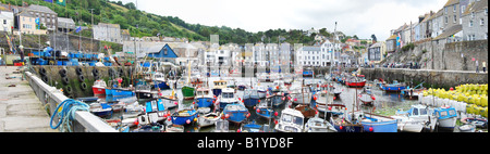 mevagissey cornwall inner harbour panoramic with fishing boats in 2008 shot a no 2679 Stock Photo