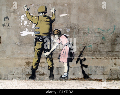 Banksy, soldier and girl, Bethlehem, Palestine Stock Photo