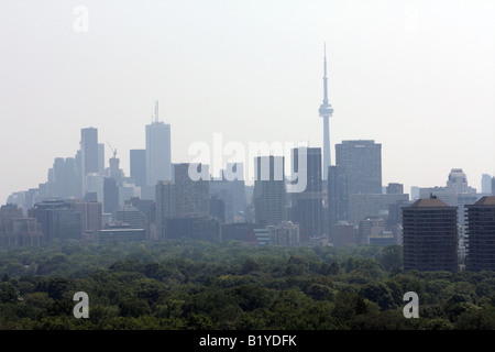 Toronto Downtown fading in smog at 2:45 pm under smog advisory issued by the Ministry of Environment of Ontario Stock Photo