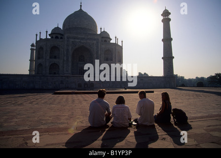 Western tourists watch for the total solar eclipse at the Taj Mahal in Agra India Stock Photo