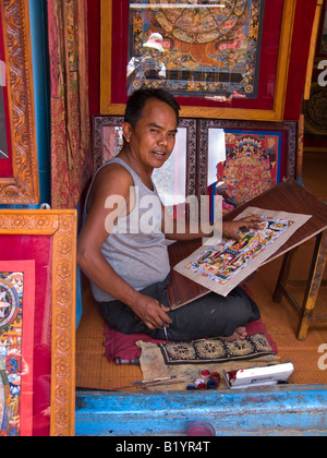 Thanka painter Bhaktapur Katmandu Valley Nepal Asia Stock Photo