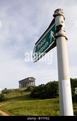 UK Wearside Sunderland footpath up Penshaw Hill Monument to John George Lambton 1st Earl of Durham Stock Photo