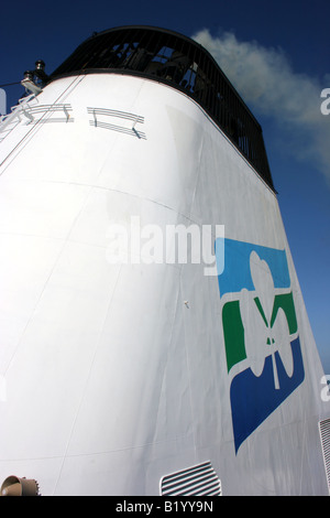 Funnel of cross-channel ferry 'Oscar Wilde' displaying logo of Irish Ferries Stock Photo