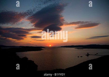 Sunset over Loch Ewe, Aultbea, Wester Ross, North West Highland Scotland on the north coast 500 route Stock Photo