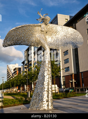 Andy Scott's modern steel sculpture entitled Rise at Glasgow Harbour, Glasgow, Scotland. Stock Photo