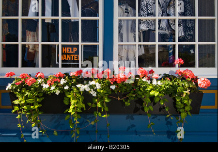 Help Wanted Sign in Window of Clothing Store in Tourist Town of Fish Creek Wisconsin Stock Photo