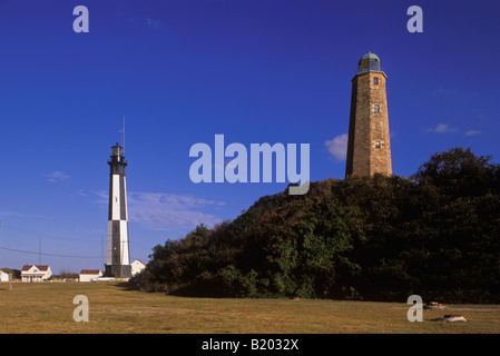 Old and New Cape Henry Lighthouses at Fort Story Virginia Beach Virginia Stock Photo