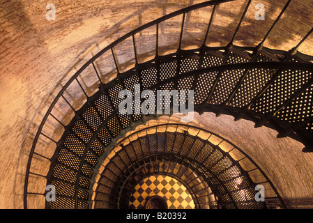 Interior Iron Spiral Stairway of Currituck Beach Lighthouse Corolla North Carolina Stock Photo
