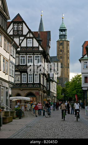 In the old Town of Goslar looking towards the Market Church, Germany. Stock Photo