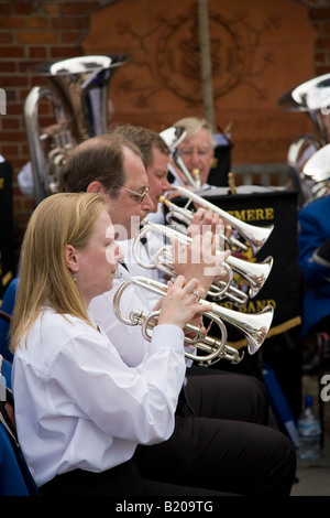 The Haslemere Town Band has its origins around 1837, seen here in action at the 2008 Haslemere Charter Fair, Surrey, England. Stock Photo