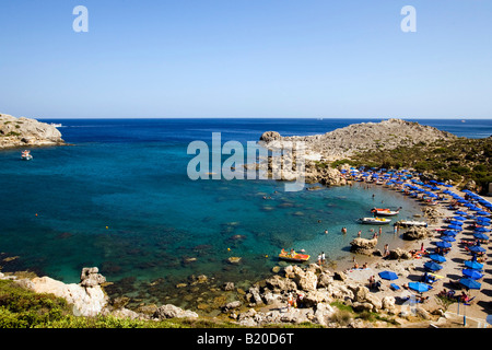 View over beach at Ladiko Bay near Anthony Quinn Bay Falirakis Rhodes Greece Stock Photo