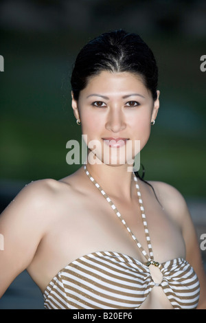 Asian Model Striped Bikini Stock Photo - Alamy