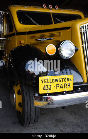 Close up of a restored vintage Yellowstone Park tour bus Stock Photo