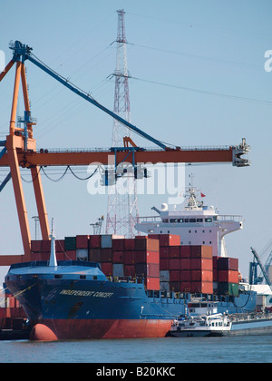 Container ship in the port of Antwerp Belgium Stock Photo