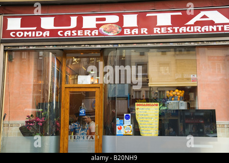 SPAIN Madrid Menu for bocadillos posted in window of restaurant on Gran Via street Spanish sandwiches Stock Photo