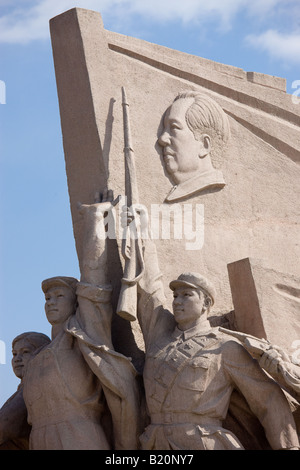 Statue of People s Liberation Army a monument to the People s Heros in Tian an Men Square Beijing China Stock Photo