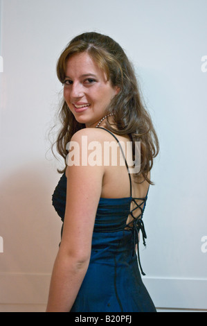 15 year old teenage girl in prom dress Stock Photo
