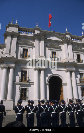 Presidential guard outside La Moneda Palace , Santiago , Chile Stock Photo
