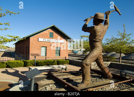 Statue of a Gandy Dancer by Clyde Ross Morgan in the Public Art Program in Flagstaff Arizona Stock Photo