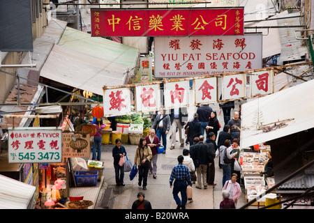 Traditional old Chinese Soho food market Gage Street near Sheung Wan Hong Kong China Stock Photo