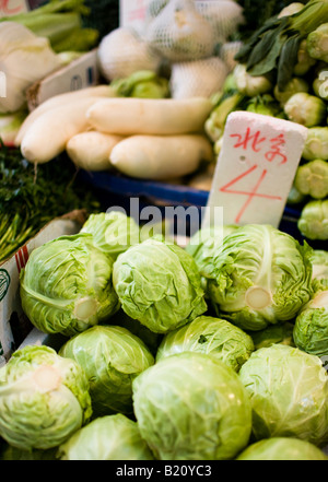 Vegetables on sale in old Chinese Soho food market in Graham Street Central Hong Kong China Stock Photo