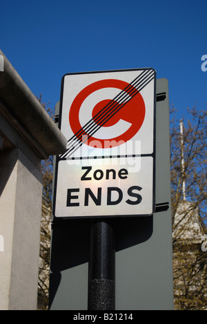 C zone ends Euston Road London toll tax vehicle recognition travel costs Stock Photo