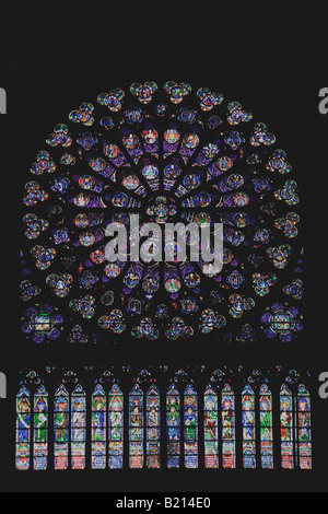 Notre Dame Cathedral interior stained glass south transcept Rose Window Paris France Europe EU Stock Photo