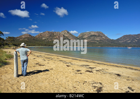 View of The Hazards range, Freycinet National Park, Tasmania Stock Photo