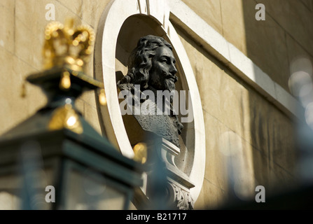 Bust of King Charles I set in the wall of the Banqueting House in Whitehall London UK where he was executed in 1649 Stock Photo