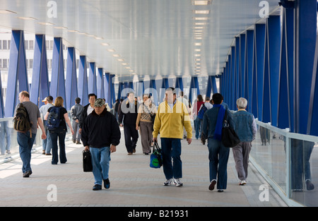 Busy elevated walkway in Hong Kong Financial District Connaught Road Central Hong Kong Island China Stock Photo