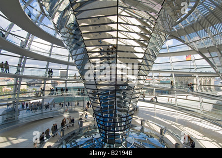 A wide angle view of tourists inside the dome on top of the Reichstag - the german parliment building. Stock Photo