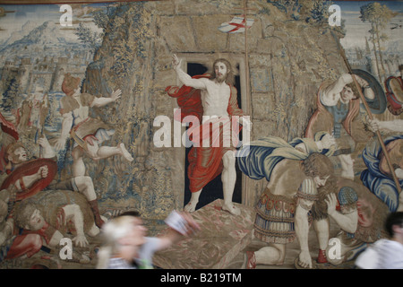 tourists in tapestry room, vatican museum, rome Stock Photo