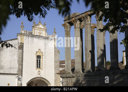 Roman Temple - Diana with San Joao Church, Evora, Alentejo, Portugal Stock Photo