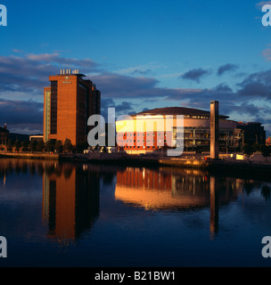 Waterfront Hall accross the river Lagan, Belfast,County Antrim, Northern Ireland, UK Stock Photo