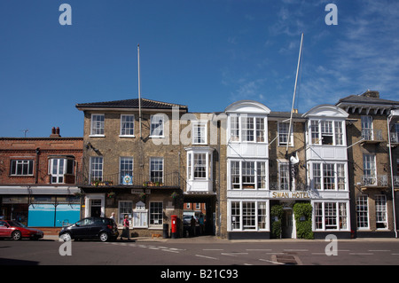 Southwold Town Hall & Swan Hotel on the main high street on a lovely summers day on the Suffolk Coast Stock Photo