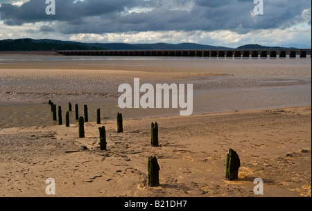 View of the River Kent Estuary Morecambe Bay from Arnside Cumbria England UK with railway viaduct visible in distance Stock Photo