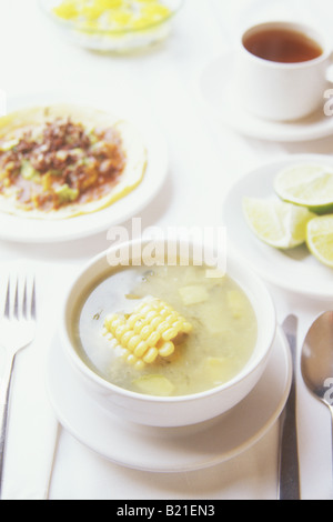 corn and squash blossom soup La Casa de la Abuelo Restaurant Oaxaca Mexico Stock Photo