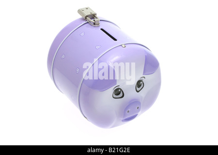 Piggy bank with padlock isolated on white Stock Photo