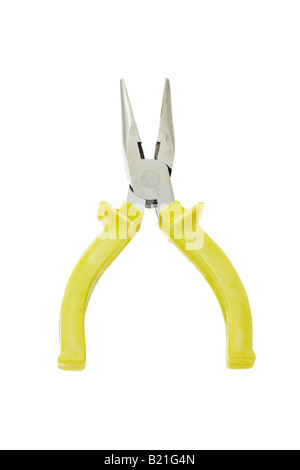 Opened jaws pliers with yellow handle on white background Stock Photo