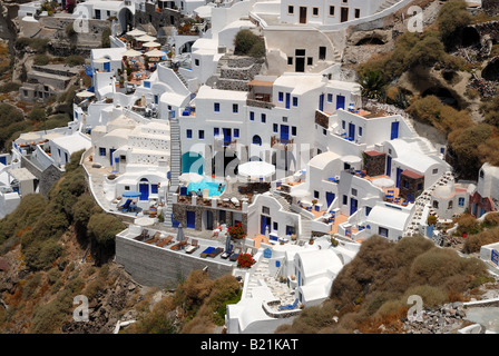 Aerial View Over Oia, Town On The Island Santorini, Greece Stock Photo 