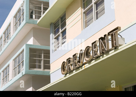 The Crescent Hotel on Ocean Drive in South Beach Miami This art deco hotel was designed by Henry Hohauser in 1938 Stock Photo