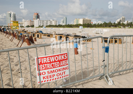 Fireworks Setup at Miami Beach Florida on July 4th Stock Photo