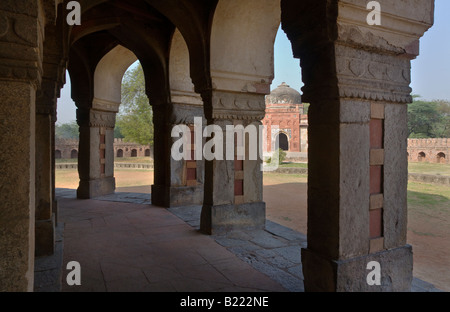 Stone PILLARS support the TOMB of ISA KHAN on the grounds of HUMAYUN S TOMB NEW DELHI INDIA Stock Photo