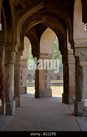 Stone PILLARS support the TOMB of ISA KHAN on the grounds of HUMAYUN S TOMB NEW DELHI INDIA Stock Photo