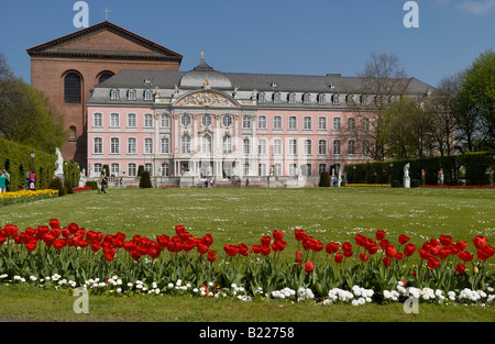 palace garden of the the Electoral Palace, Palace of the prince elector, Kurfuerstliches Palais, Baroque PALACE, Trier, Germany Stock Photo