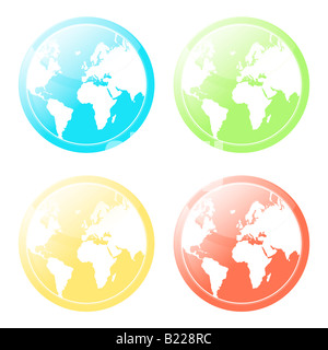 Vector illustration of four differently colored world map glossy modern icons Stock Photo