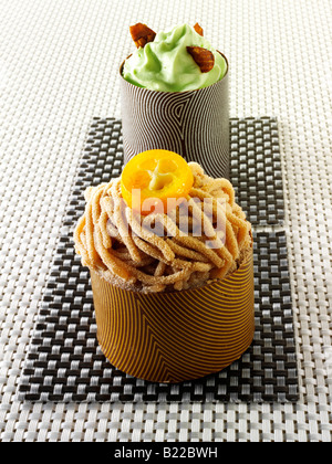 Individual cakes with chestnut puree Stock Photo